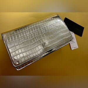 Kendall & Kylie Silver Faux Croc-Embossed Clutch